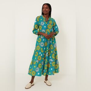 Tuckernuck Retro Daisy Caftan Dress S NWT Cotton Long Sleeve Tiered Boho Chic